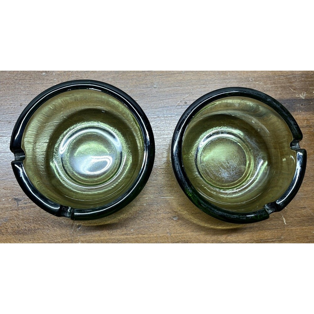 Lot Of 2 Vintage Ashtray Green Glass Translucent Mid Century Modern 2 Slots